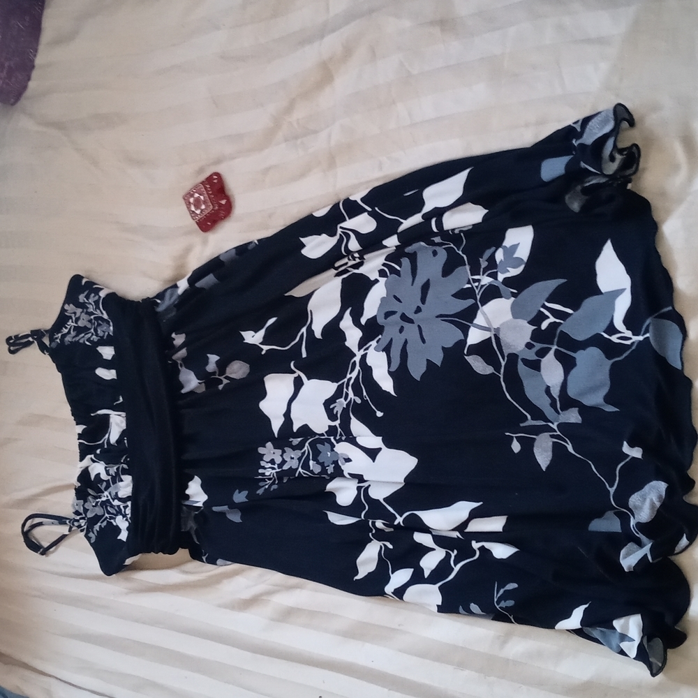 Speechless Black Floral Midi Dress with White and Gray Accents